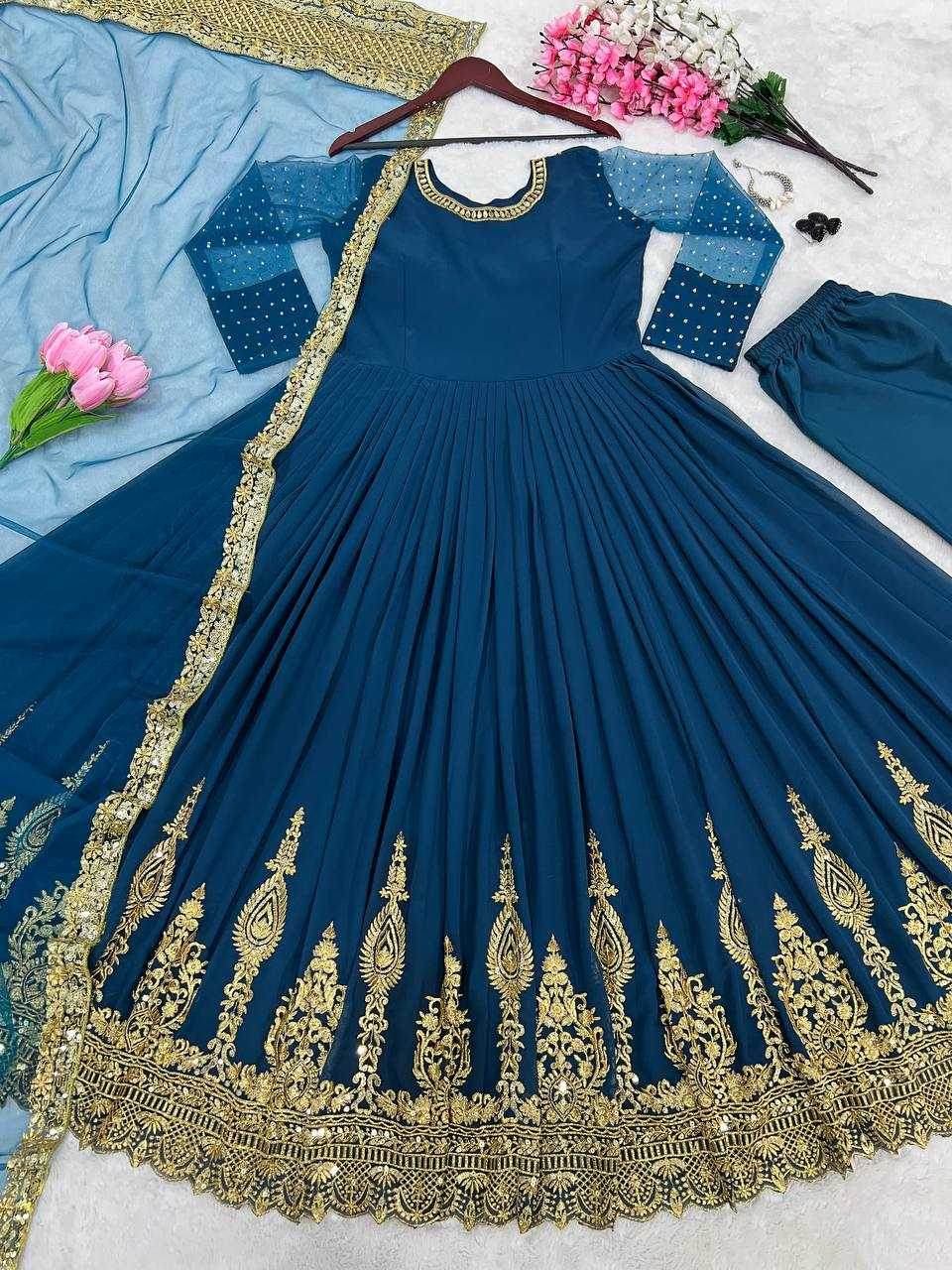 Georgette Embroidery Long Georgette Gown - MYLUXURY LANE ENTERPRISE